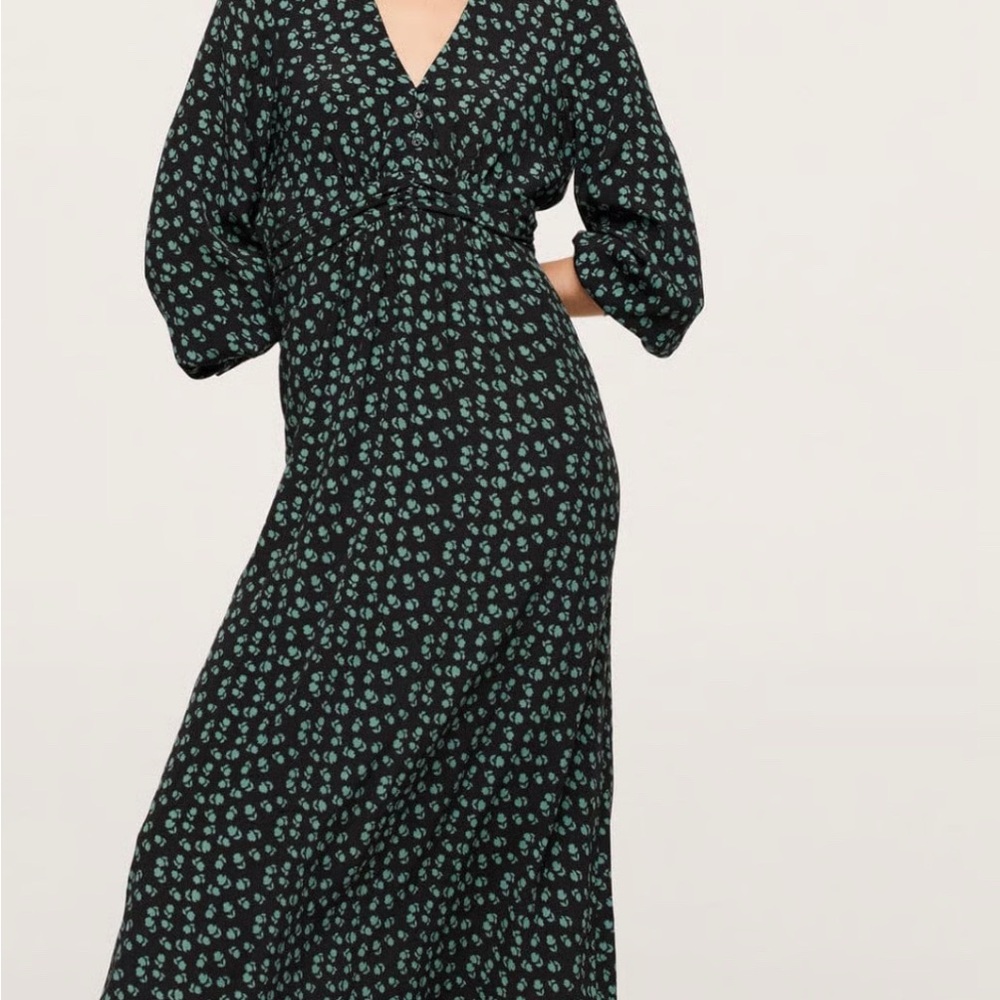 Mango Black and Green Floral Long Sleeve Dress